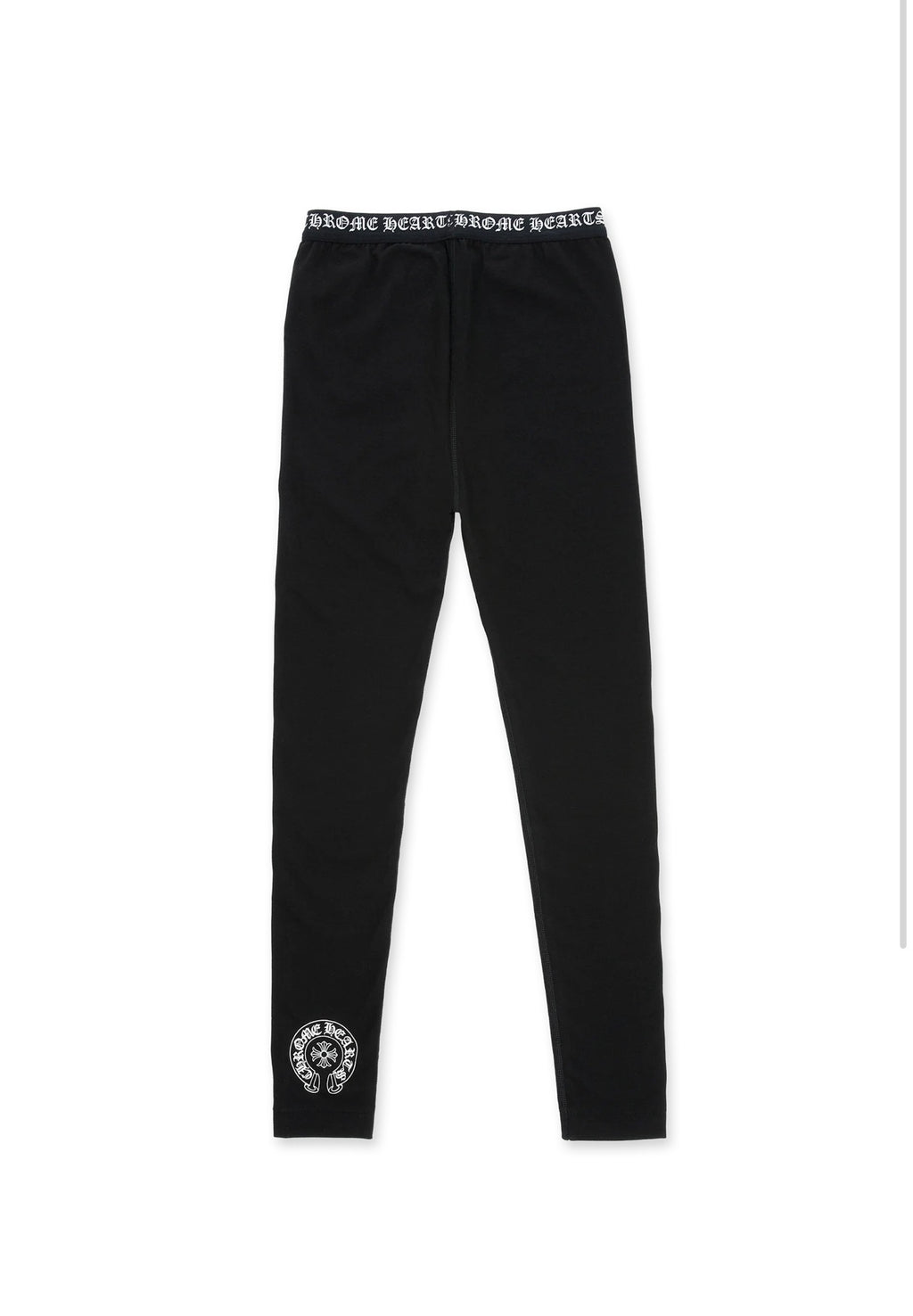 Black Cotton Leggings With Black And White Jacquard Knit Chrome Hearts Elastic Waistband