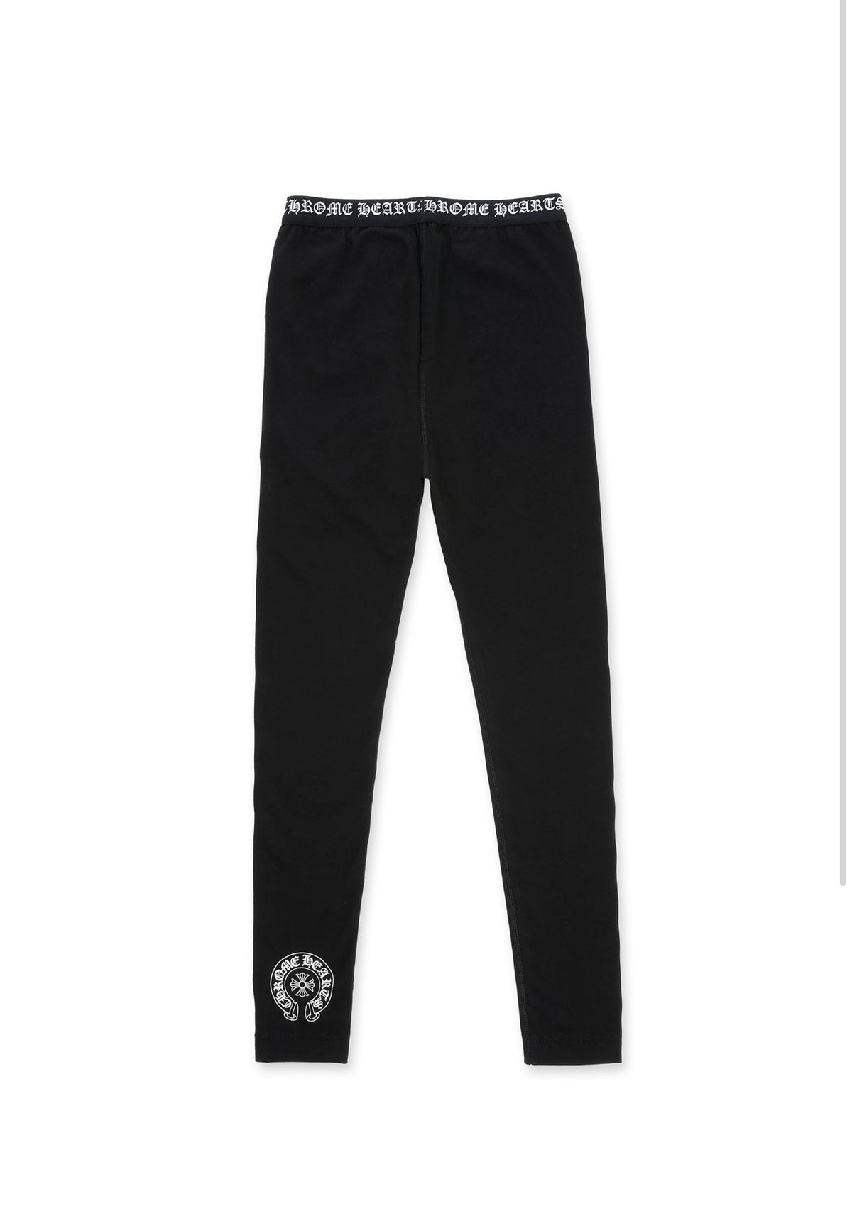 Black Cotton Leggings With Black And White Jacquard Knit Chrome Hearts Elastic Waistband