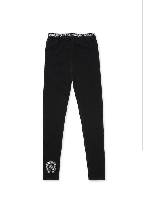 Black Cotton Leggings With Black And White Jacquard Knit Chrome Hearts Elastic Waistband