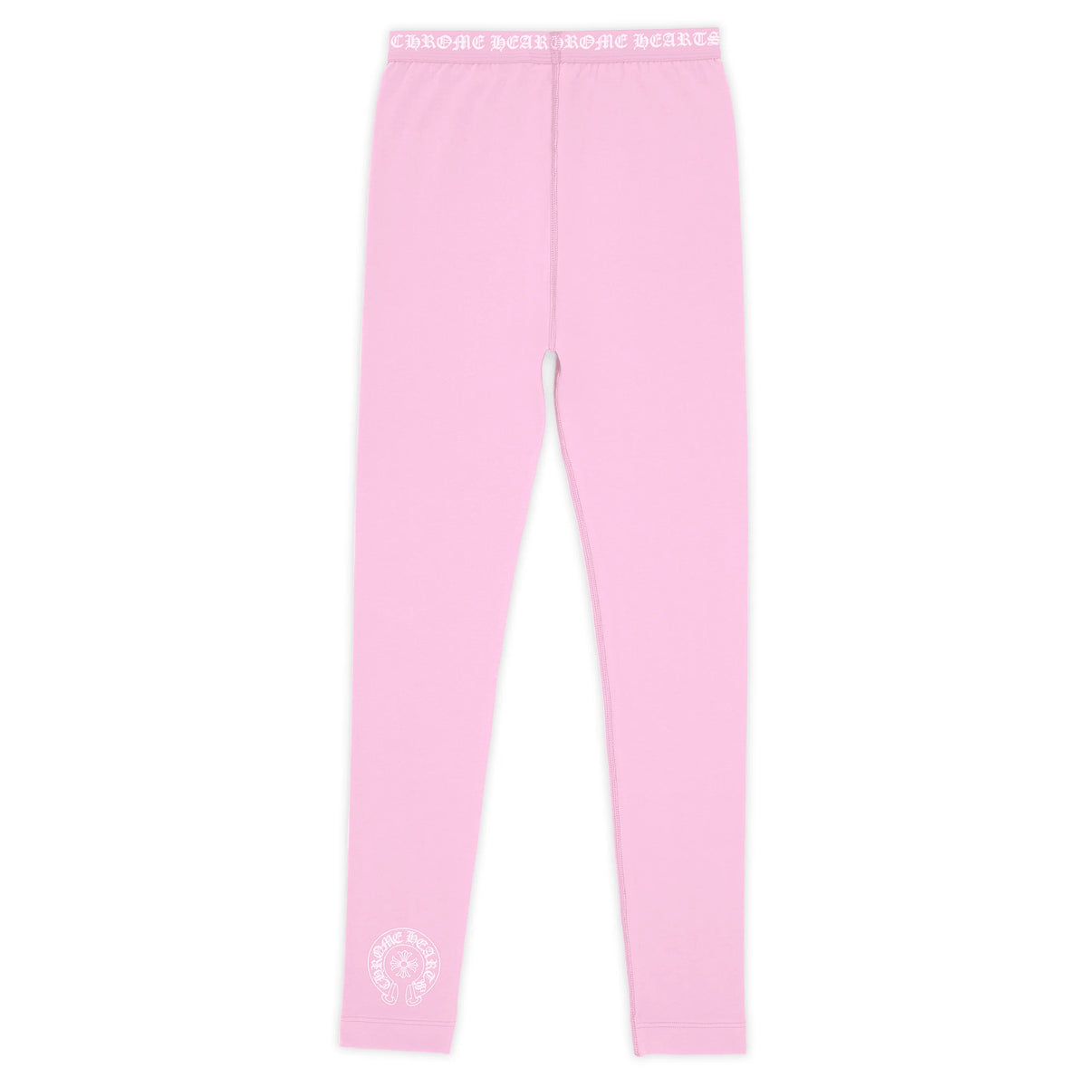 Pink Cotton Leggings With Black And White Jacquard Knit Chrome Hearts Elastic Waistband