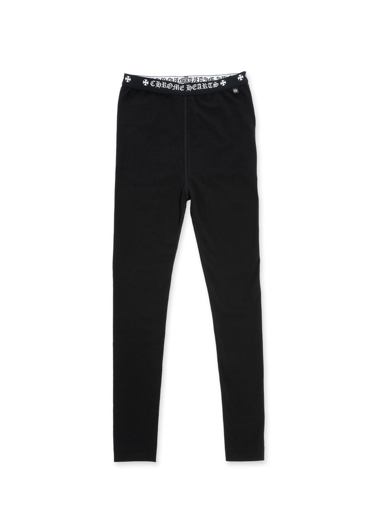 Black Cotton Leggings With Black And White Jacquard Knit Chrome Hearts Elastic Waistband