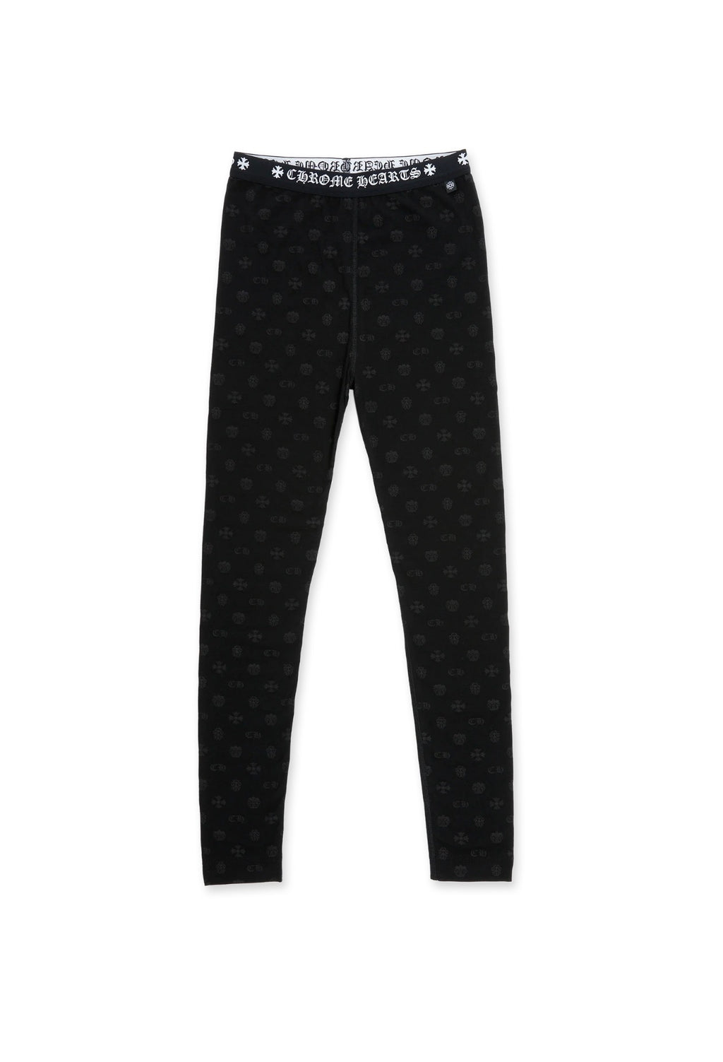 Black Cotton Leggings With Gray Multilogo , Black And White Jacquard Knit Chrome Hearts Elastic Waistband