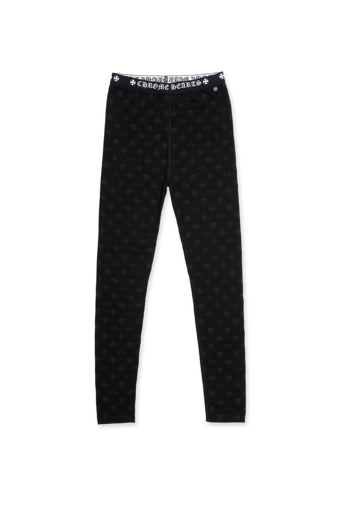 Black Cotton Leggings With Gray Multilogo , Black And White Jacquard Knit Chrome Hearts Elastic Waistband